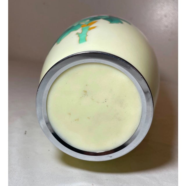 Vintage Signed Japanese Handmade Yellow Enamel Silver Floral Cloisonné Vase Urn For Sale - Image 12 of 12