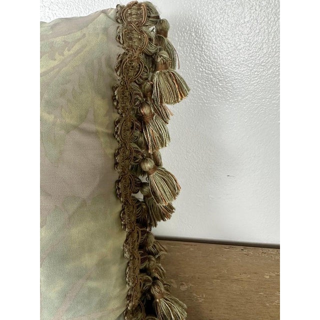 Early 21st Century Sea-Foam Green Damask Pillow With Fringe For Sale - Image 5 of 7