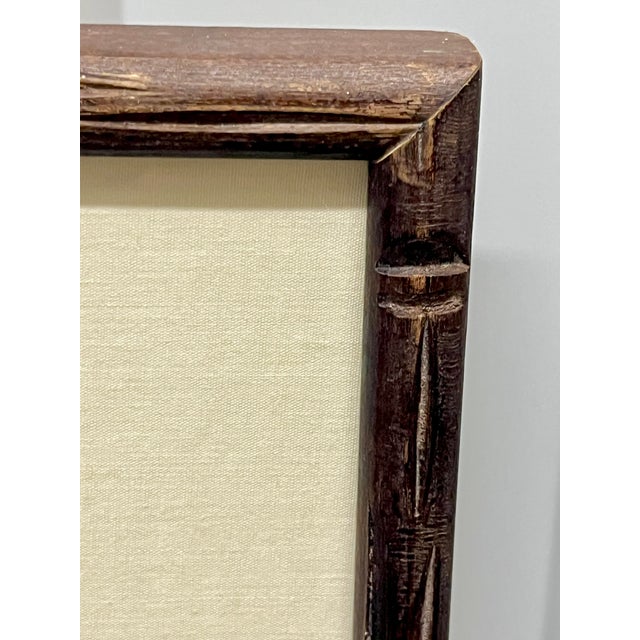 Vintage Japanese Owl Wood Block Print in Faux Bamboo Wood Frame For Sale - Image 10 of 16