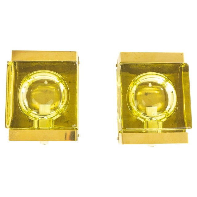 Metal Greenish Coloured Maritim Glass Wall Lamps by Vitrika, 1970s, Set of 2 For Sale - Image 7 of 7