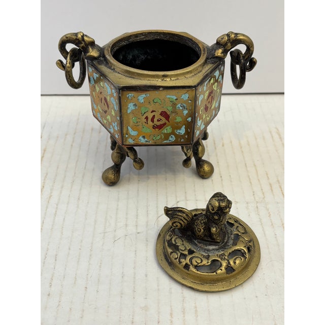 Antique 100 Years Old Chinese Incense Burner With Foo Dog Finial For Sale In West Palm - Image 6 of 10