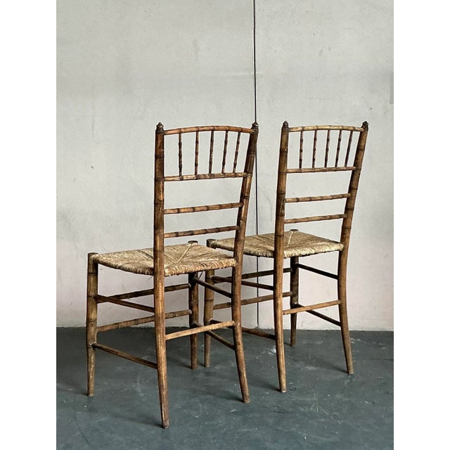 Vintage Patinated Rush Seat Charvari Chairs - A Pair For Sale In West Palm - Image 6 of 8
