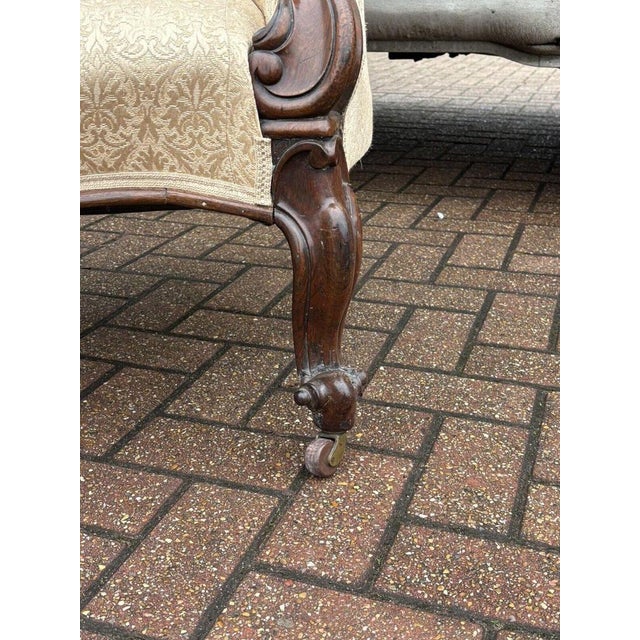 Beige Victorian Sofa with Buttoned Back, Cabriole Legs & Brass Castors For Sale - Image 8 of 18