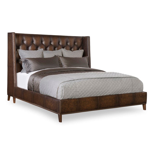 Stella King Bed in Linus Molasses Leather Upholstery
