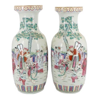 Pair of Monumental Famille Rose Porcelain Vases For Sale