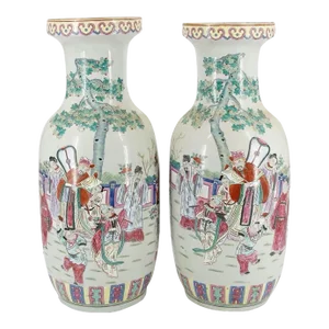Pair of Monumental Famille Rose Porcelain Vases