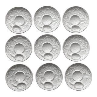 Vintage Faience Footed Artichoke Plates-Neuwirth, Portugal-Set 9 For Sale