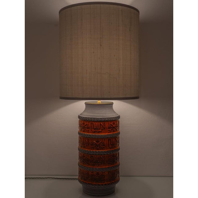 Gray Mid-Century Modern Ceramic Table Lamp with Silk Lampshade from Bay Keramik, 1950s For Sale - Image 8 of 14