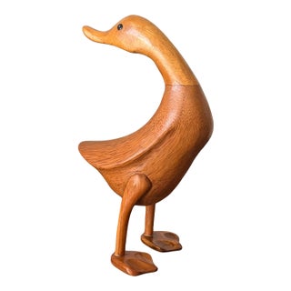 Mid 20th Century Duck Hand-Carved Natural Wooden Duck Sculpture – Organic Modern Folk Art Figurine, Sustainable Bamboo Root Decor For Sale