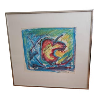 1992 Abstract Fruit Still Life Pastel and Crayon Drawing by Sheila Finch, Framed For Sale