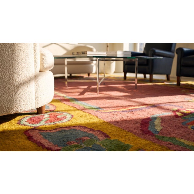Stunning Rose Pink With Figurative and Geometric Design Antique Chinese Art Deco Rug For Sale - Image 10 of 12