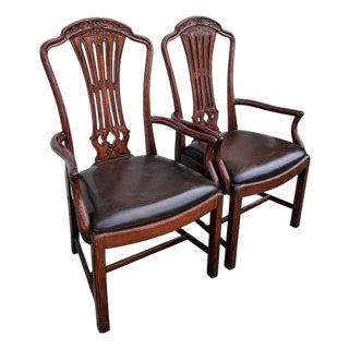 Elevate Your Space With This Exceptional Pair of Jonathan Charles Mahogany Leather Armchairs. For Sale