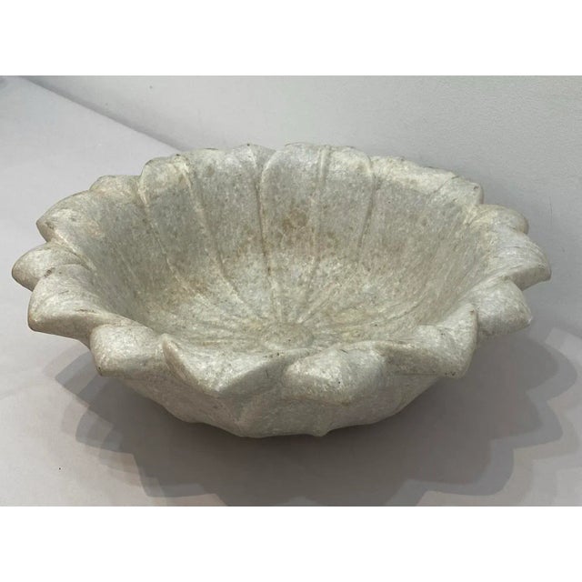 Hollywood Regency Carved Marble Lotus Bowl For Sale - Image 3 of 6