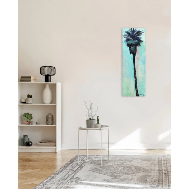 Easy Green - Original Blue Sky Palm Tree Painting on Canvas - Tall Artwork by Kathleen Keifer For Sale In Los Angeles - Image 6 of 9