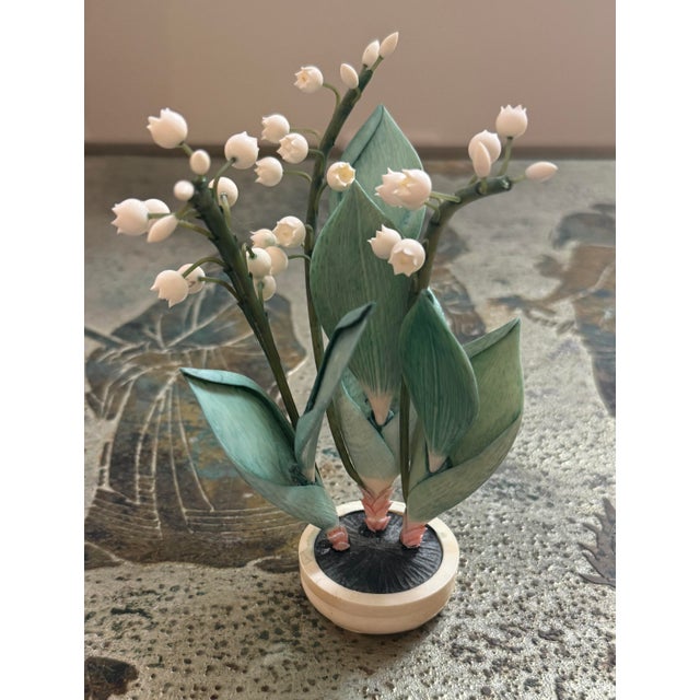 Japanese Polychrome Carved Potted Lily of the Valley For Sale - Image 3 of 12