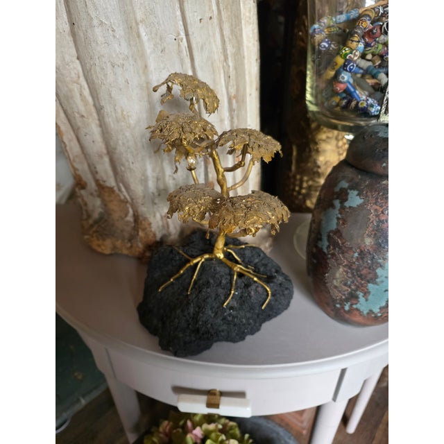 Mid Century Brutalist Bonsai Metal and Rock Sculpture For Sale - Image 4 of 10