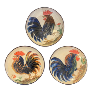 Vintage Portuguese Low Relief Pottery Rooster Plates
