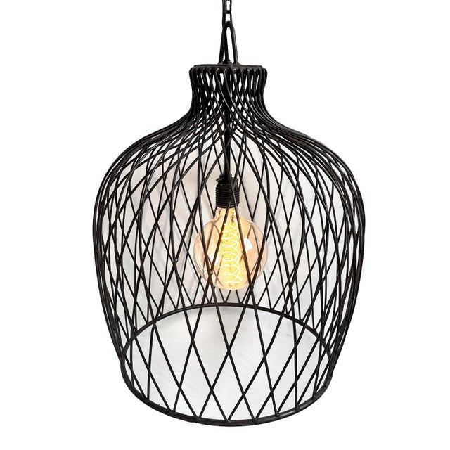 Modern Iron Basket Gourd Pendant Light For Sale - Image 3 of 8