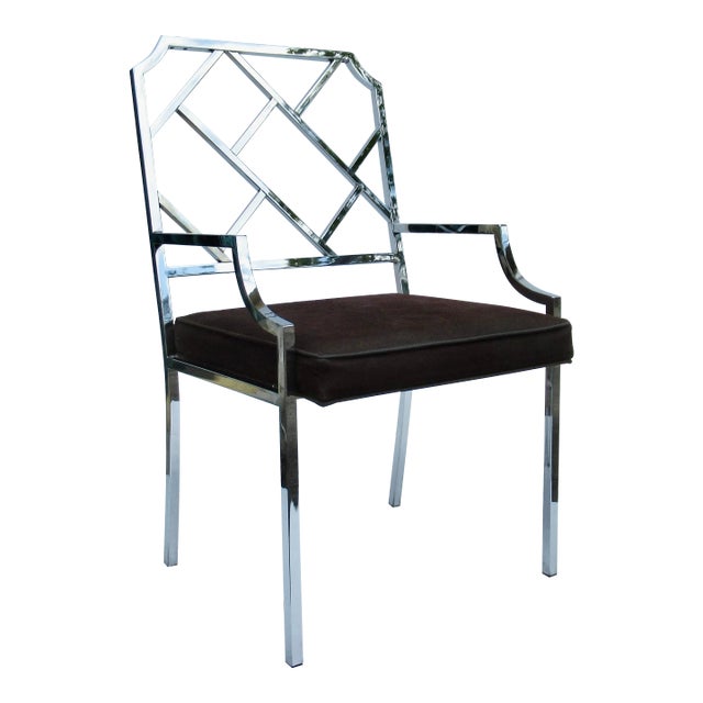 C.1970's MCM Milo Baughman Design for D. I. A. (Design Institute for America) Chrome Chippendale-Style Desk, Arm Side Chair For Sale