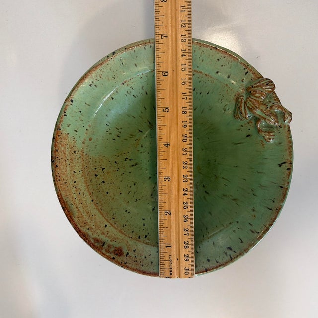 Handmade Green Studio Pottery Bowl With Sculptural Rim Detail For Sale - Image 9 of 9