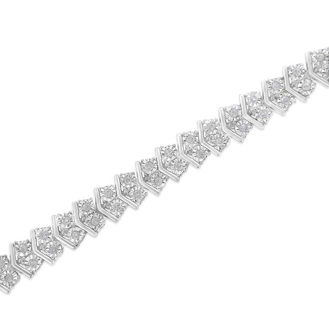 .925 Sterling Silver 1.0 Cttw Chevron 2 Stone Arrow Link Tennis Bracelet For Sale - Image 4 of 7