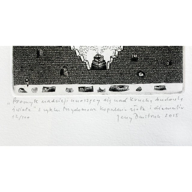 Jerzy Dmitruk, a Ray of Hope Hovering Over the Fragile Structure of the World A Home Gold and Diamond Mine, 2015, Etching & Paper For Sale - Image 4 of 7