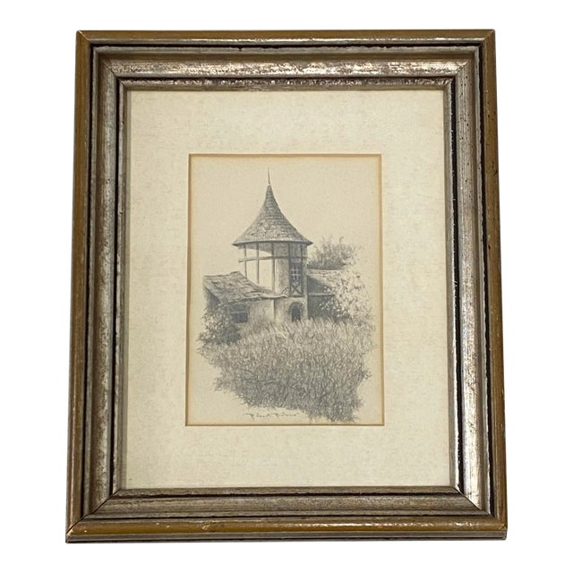 Vintage "Tudor Cottage" Original Graphite Drawing C.1940 For Sale