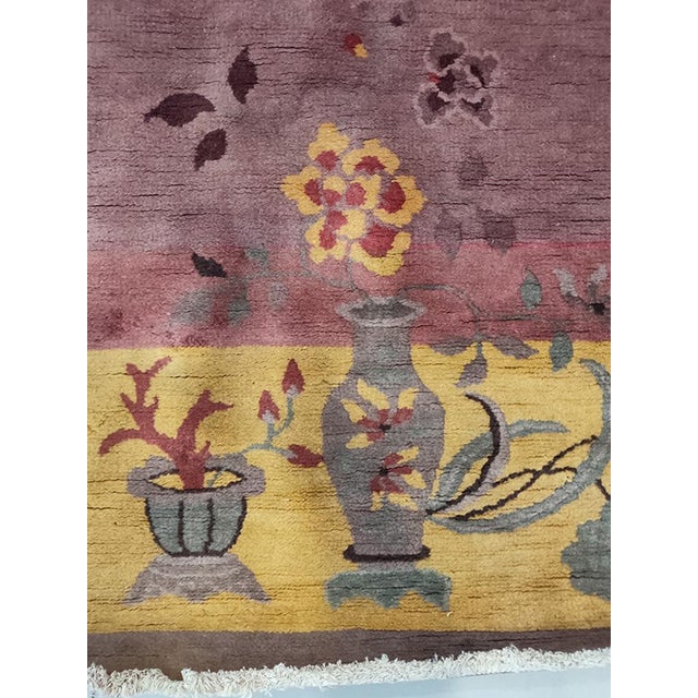 1920s Mauve Floral Antique Chinese Art Deco Rug 9' 2" X 14' 4" Handknotted Wool Carpet For Sale - Image 4 of 5