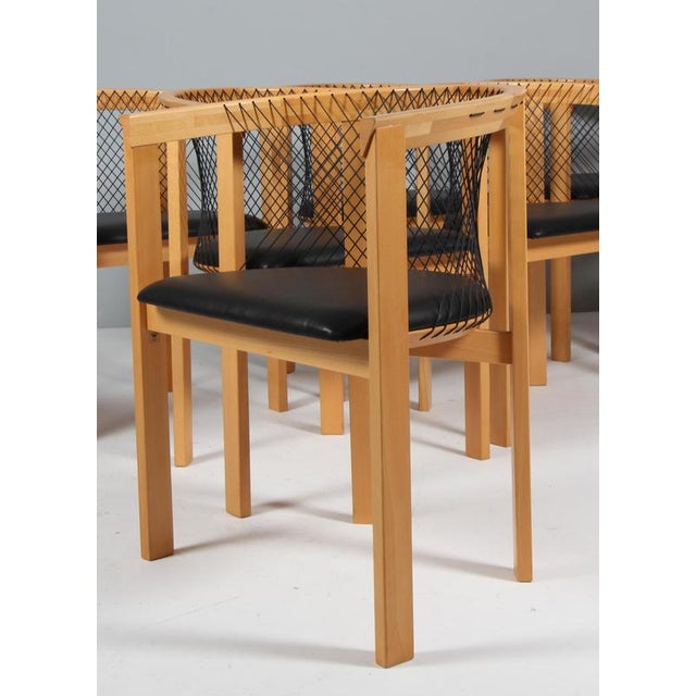 1980s Vintage String Chairs by Niels Jørgen Haugesen for Tranekær Furniture, 1980s, Set of 8 For Sale - Image 5 of 9