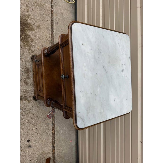 19th Century 19th Century Antique French Provincial Style Walnut Marble Top Bedside Table. For Sale - Image 5 of 10