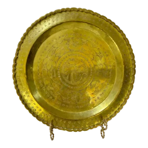 Vintage Scalloped Brass Tray With Asian Floral Etching – Hollywood Regency Tray