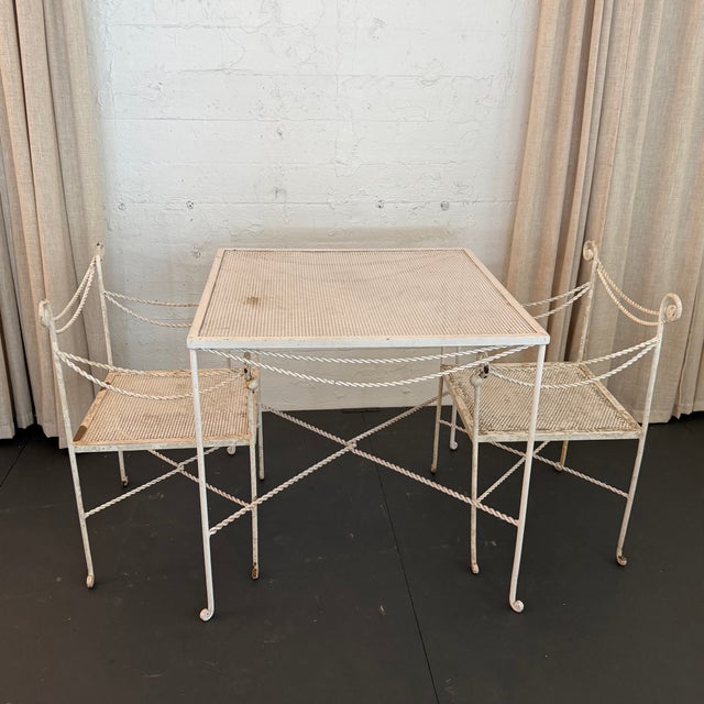 Mid-Century Modern Mid 20th Century Hollywood Regency Braided Wrought Iron and Mesh Patio Dining Set, 2 Pieces For Sale - Image 3 of 7