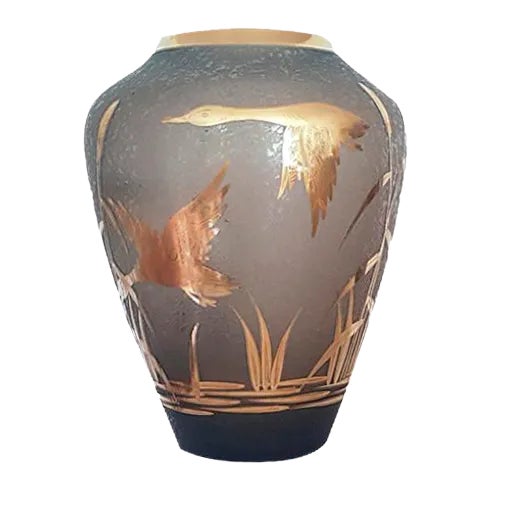 Etched Glass Vase with Gilt Decoration and Rim by Alfred Taube for Füge & Taube, 1960s For Sale