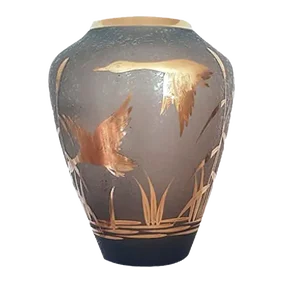 Etched Glass Vase with Gilt Decoration and Rim by Alfred Taube for Füge & Taube, 1960s