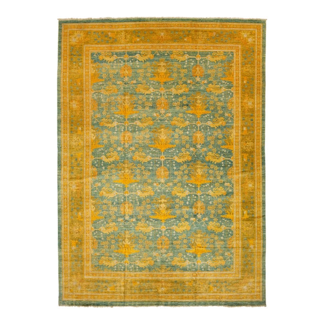 Blue Modern Mahal Style Handmade Oversized Wool Rug With Floral Design For Sale
