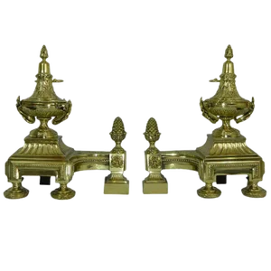 Chenets or Andirons With Urns Motif and Acorn Finials, 19th Century - a Pair