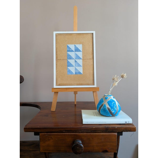 Abstract 2026 Contemporary 'Geometric Collage in Blue Triangles' Original Mini Abstract Mixed Media Painting by British Artist Dave Boyd, Framed For Sale - Image 3 of 8