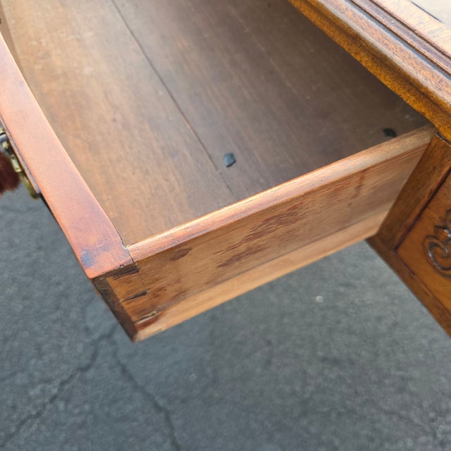 Chippendale Fine American Chippendale Revival Carved Walnut Leather Top Writing Desk With Ball-and-Claw Feet, Circa 1940 For Sale - Image 3 of 13