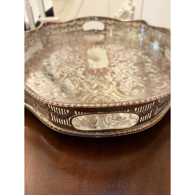 Silver Antique Edwardian Sheffield Plated Engraved Tea Tray, 1910 For Sale - Image 8 of 9