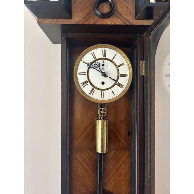 Metal Antique Victorian Ebonised Walnut Wall Clock, 1860 For Sale - Image 7 of 8