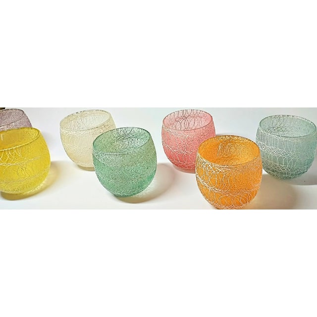 Glass Pastel Mid-Century Spaghetti Lowball Glasses- Set of 6 For Sale - Image 7 of 12