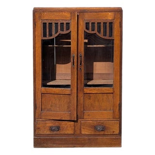 Antique Japanese Wooden Cabinet With Hinged Doors and Drawers, Meiji Period For Sale