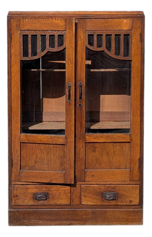 Antique Japanese Wooden Cabinet With Hinged Doors and Drawers, Meiji Period