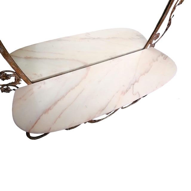 Mid-Century Modern Wrought Iron Hallway Mirror with Marble and Chair with Floral Motif attributed to Pier Luigi Colli, 1960s, Set of 2 For Sale - Image 3 of 8