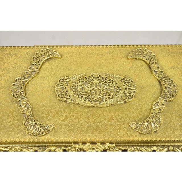 Mid 20th Century Vintage French Hollywood Regency Style Gold Filigree Vanity Jewelry Box by Globe For Sale - Image 5 of 12