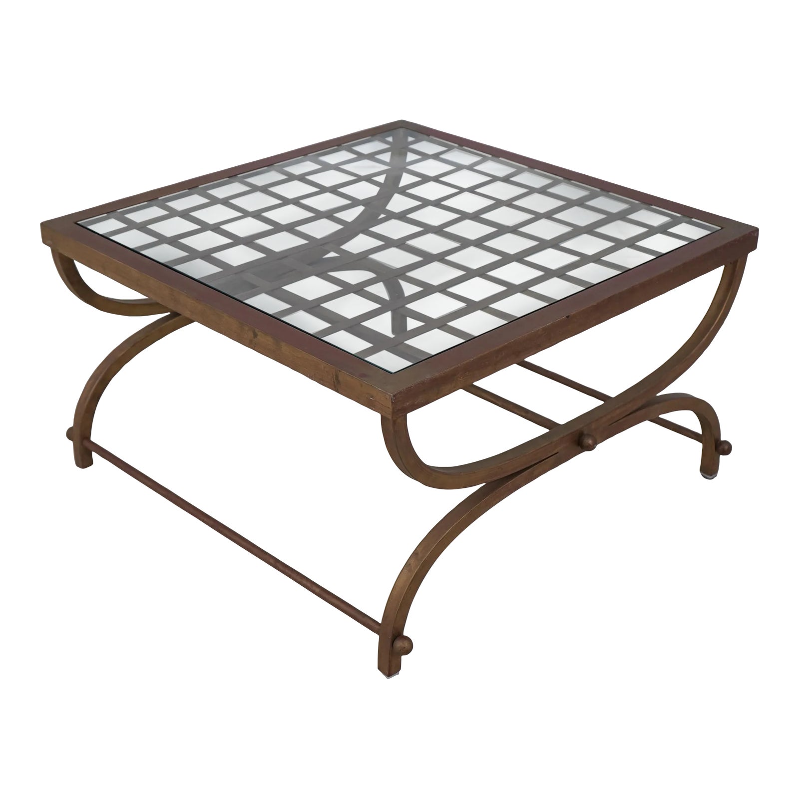 Metal Base Glass Top Modern Design Coffee Table | Chairish - Textured Glass Coffee Table With Metal Base