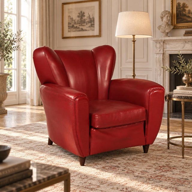 Red Art Deco Italian Club Chair from Guglielmo Ulrich, 1940s For Sale - Image 8 of 11