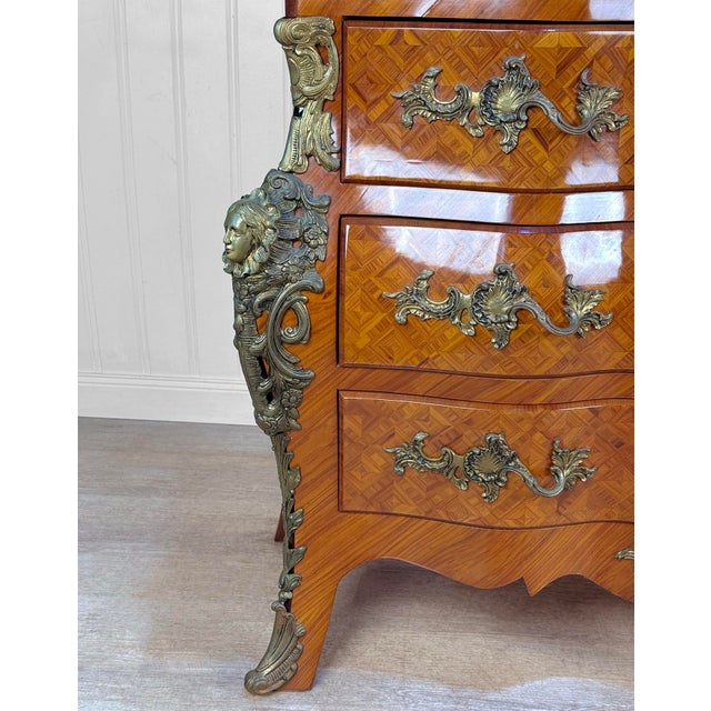 Vintage French Louis XV Marble Top Bombe Commode Dresser Chest of Drawers For Sale - Image 11 of 16