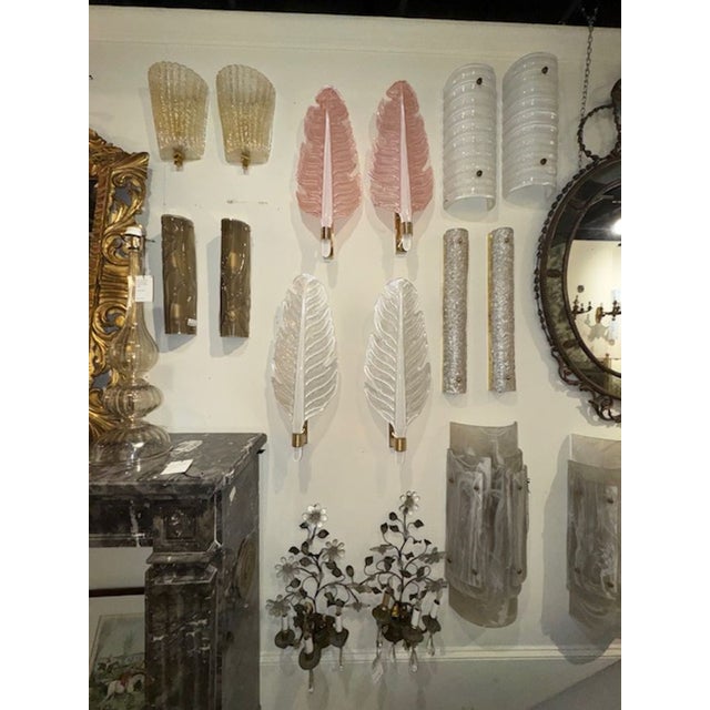 Modern Pair of Modern Murano Glass Leaf Form Sconces Frosted in a Pearl White For Sale - Image 3 of 5