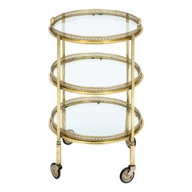 Art Deco Period, French Brass Bar Cart, Circa 1940 For Sale